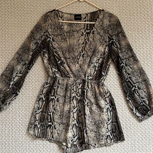 Black/Brown Long-sleeve Snake Print Romper